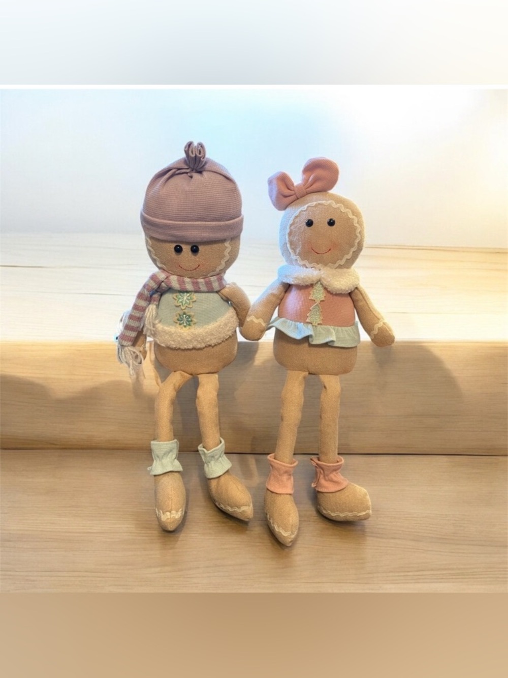 NEW Set of 2 Dangling Leg Gingerbread Girl & Boy Christmas Holiday Festive Decor
